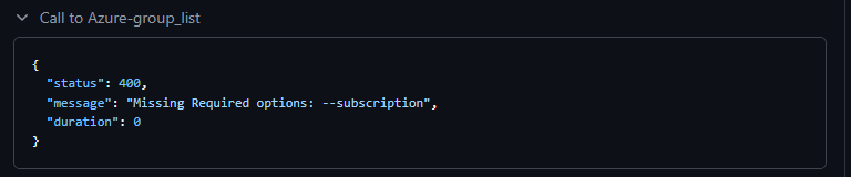 Een schermopname waarop de resourcegroep-tool wordt aangeroepen.