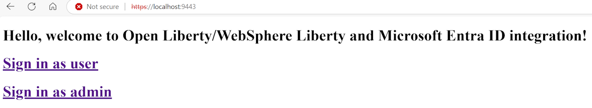 Schermopname van de voorbeeldtoepassing waarop de welkomstpagina wordt weergegeven.
