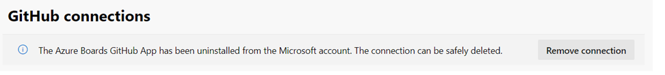 Schermopname van de gitHub-app van Azure Boards verwijderd.