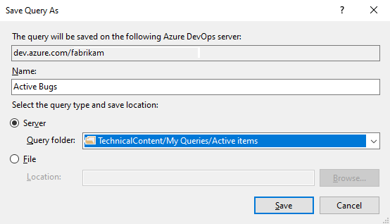 Schermopname, Visual Studio, dialoogvenster Query opslaan als.