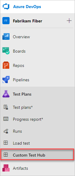 Aangepaste hub toegevoegd aan Azure Test Plans.