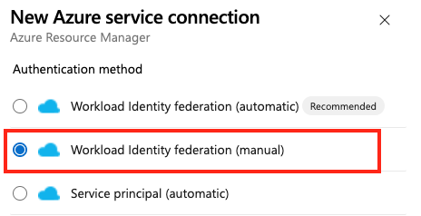 Schermopname van het selecteren van de verbinding met de Workload Identity-service.