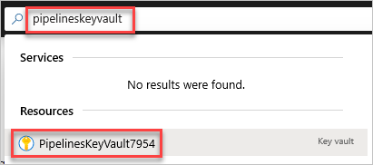 Een schermopname die laat zien hoe u naar uw Azure Key Vault kunt zoeken.