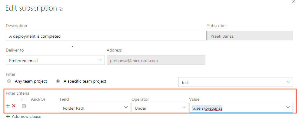 Releasemapfilters in meldingsabonnementen.