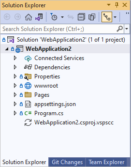 Schermopname van een nieuw codeproject in Solution Explorer