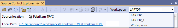 Schermopname van werkruimten in Source Code Explorer.