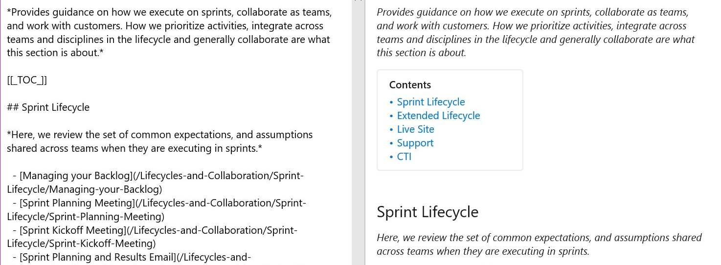 Wiki table of contents