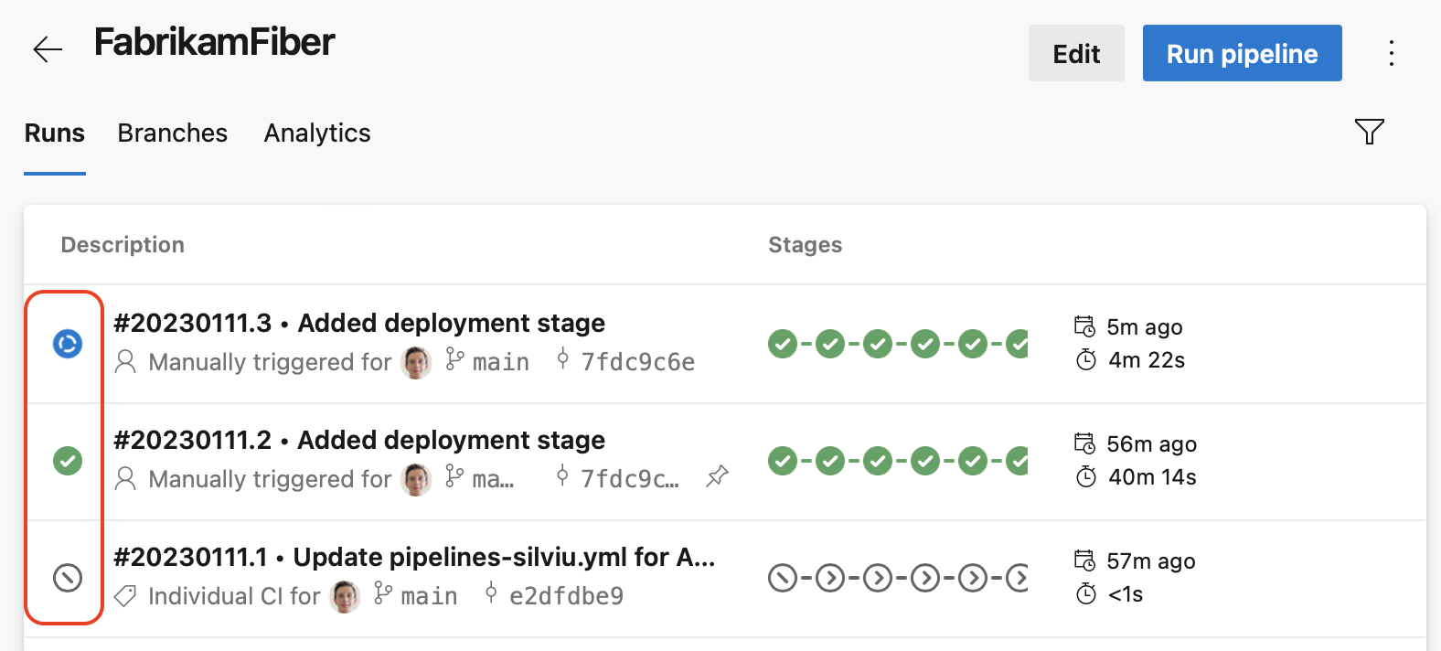 Pipeline run status overview icon