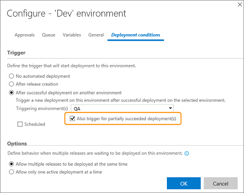 De optie instellen om te activeren vanuit een gedeeltelijk geslaagde release