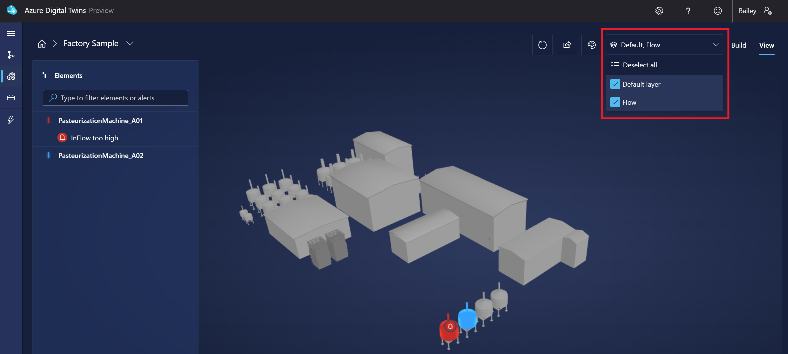 Schermopname van 3D Scenes Studio in de weergavemodus. De laagselectie is gemarkeerd.