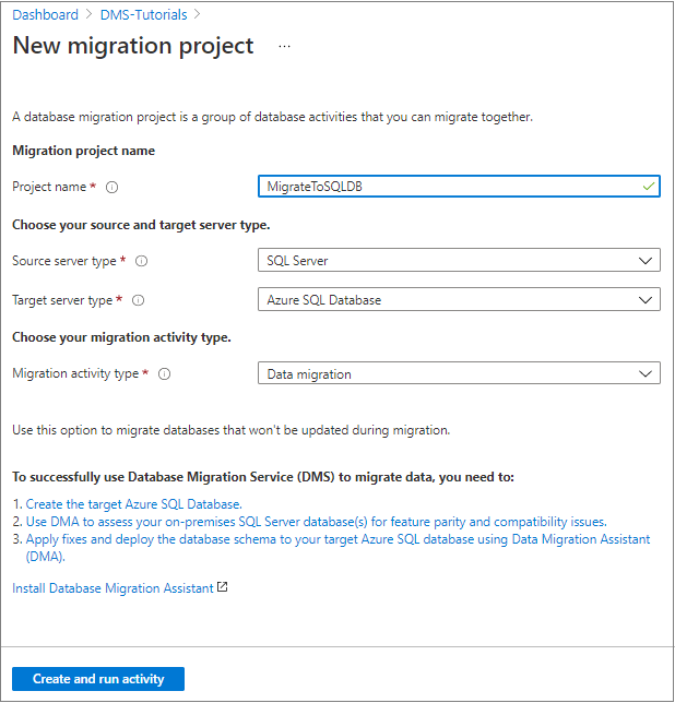 Azure Database Migration Service-project maken