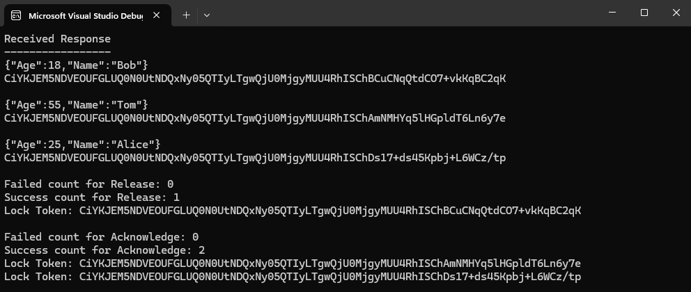Schermopname van de uitvoer van de ontvanger-app.