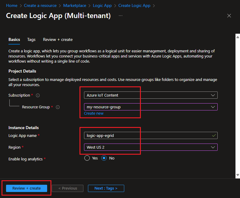 Schermopname van het configureren van uw logische app.