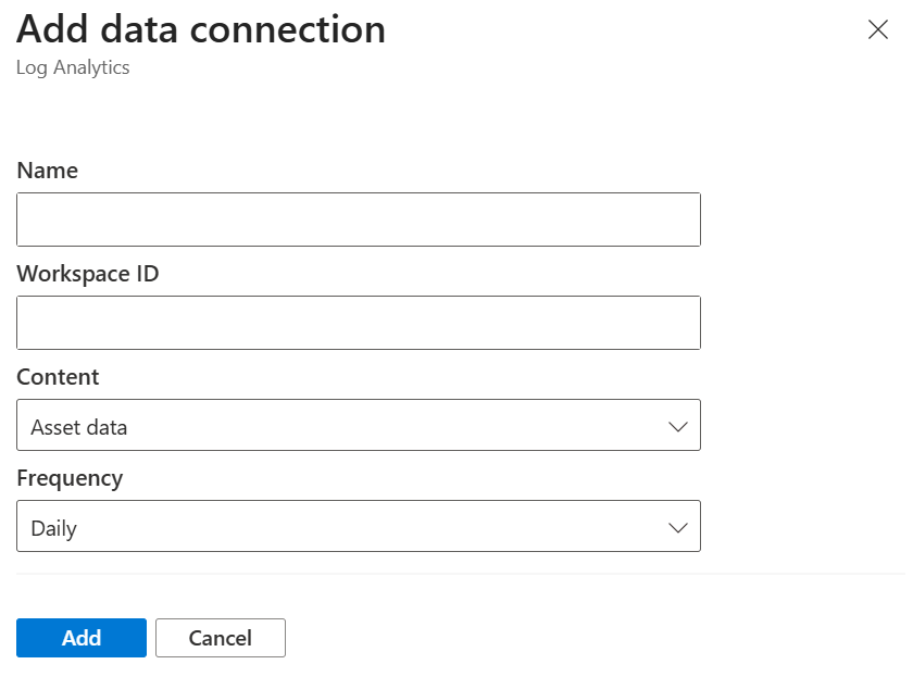 Schermopname van het scherm Gegevensverbinding toevoegen voor Log Analytics.