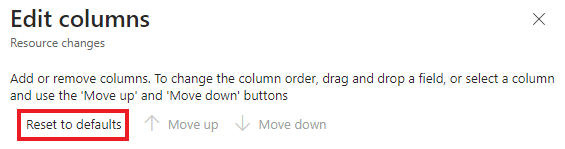 Schermopname van waar u de standaardkolominstellingen opnieuw kunt instellen.