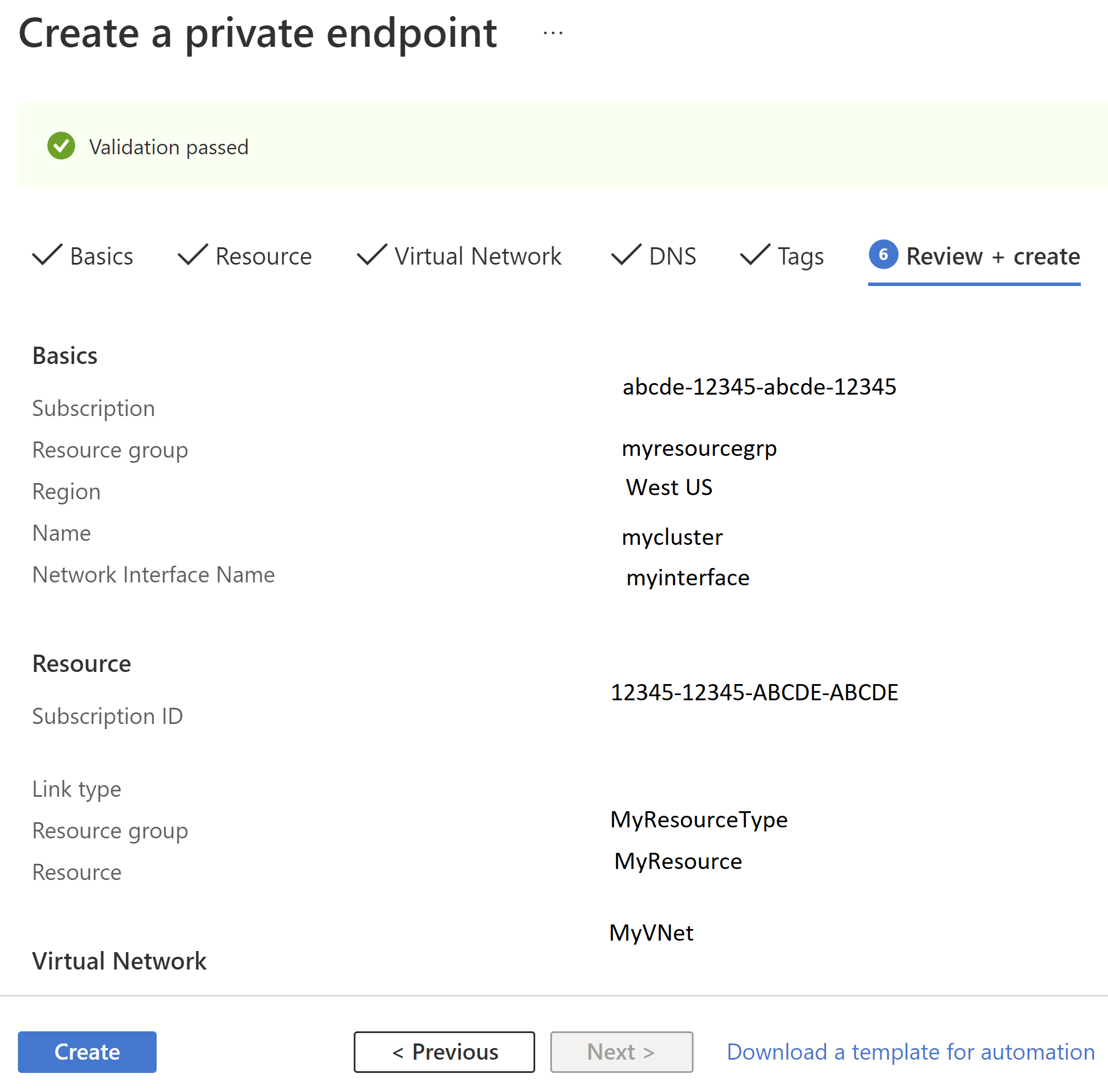 Diagram van het tabblad Private Link-beoordeling.