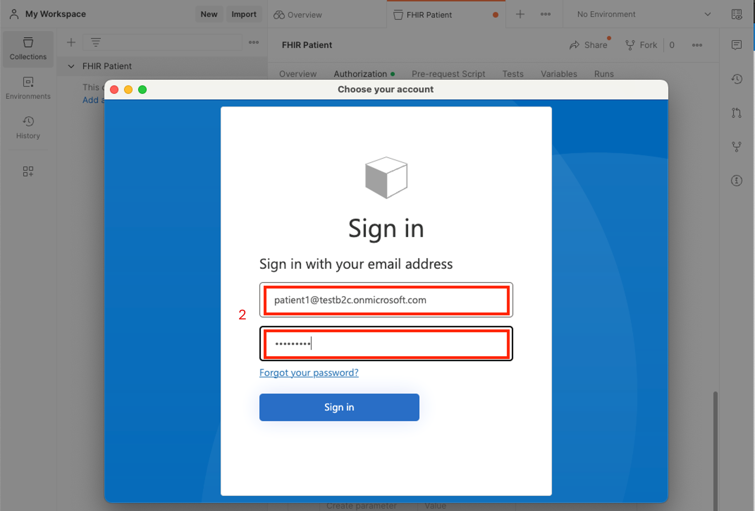 Schermopname van het Get-token van Postman.