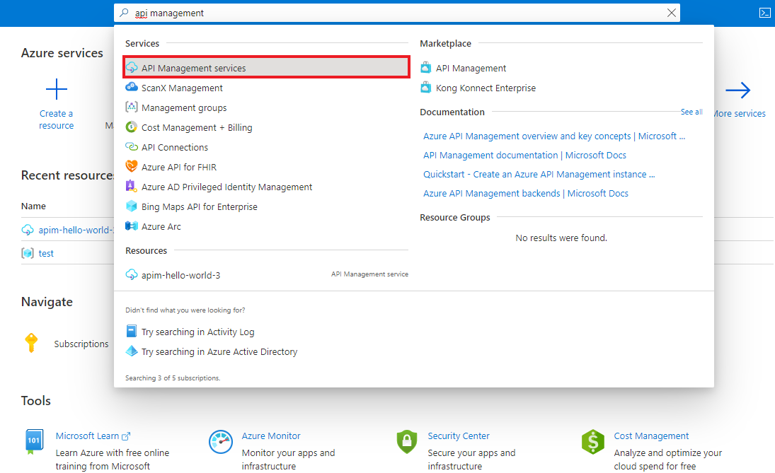 API Management-services selecteren