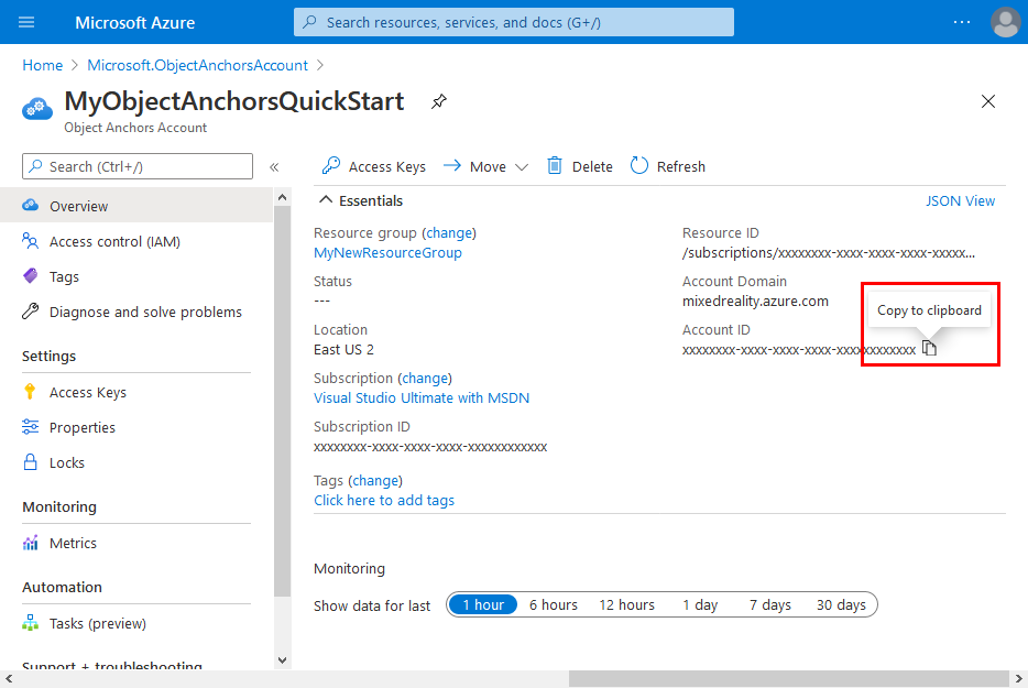 De account-id voor uw Object Anchors-resource kopiëren