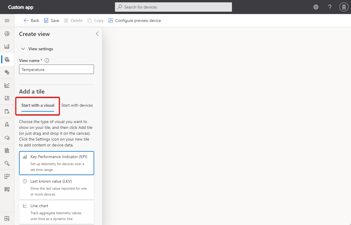 Schermopname die laat zien hoe u met een visual begint.