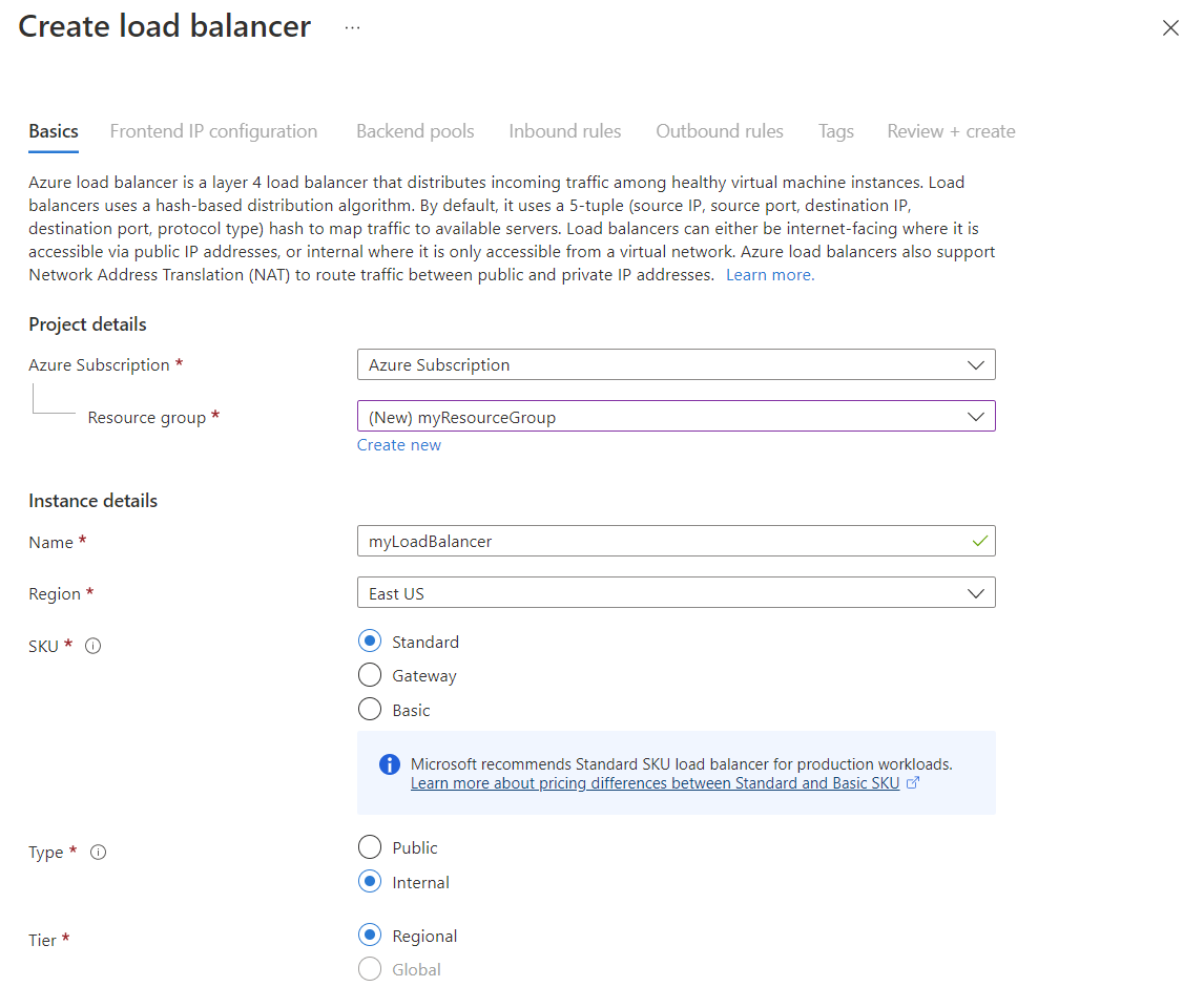 Schermopname van openbaar maken van load balancer.