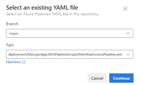 Schermopname van het deelvenster voor Een bestaand YAML-bestand selecteren.