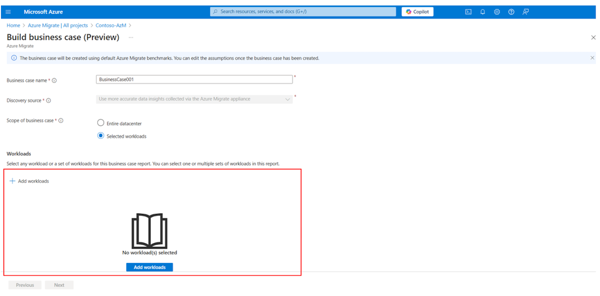 Schermopname van het toevoegen van workloads.