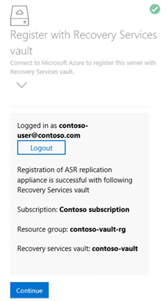 Schermopname laat zien hoe u zich registreert bij Recovery Services