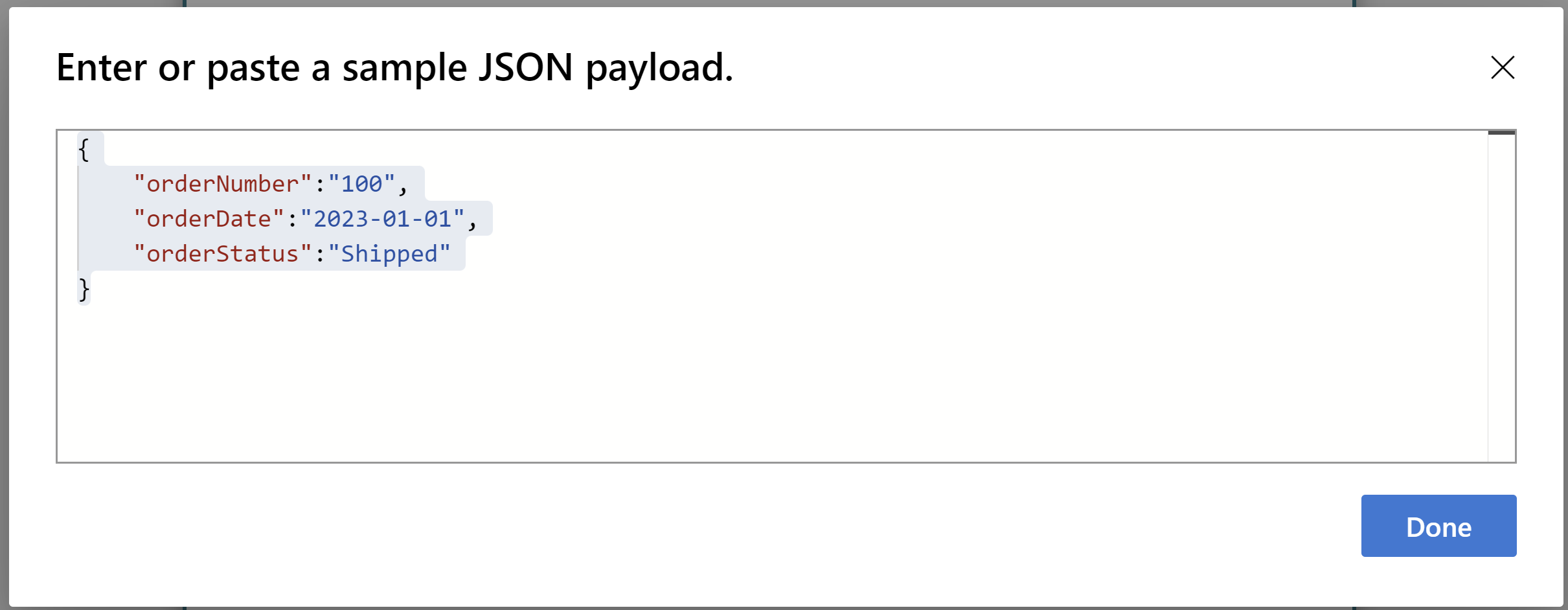 Schermopname van voorbeeldpayload.