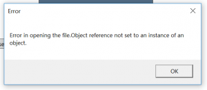 Schermopnamen tonen een fout: Fout bij het openen van het bestand Objectverwijzing is niet ingesteld op een exemplaar van een object.