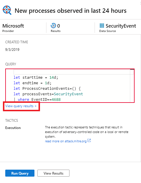Schermopname van het weergeven van queryresultaten van Microsoft Sentinel opsporing.