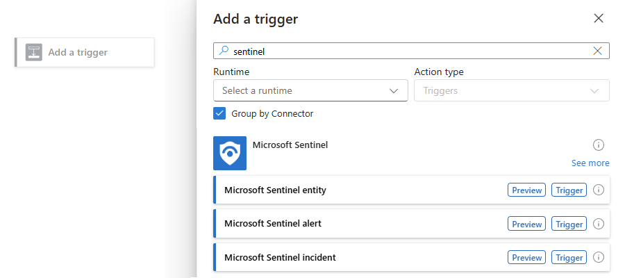Schermopname laat zien hoe u een trigger voor uw playbook selecteert.