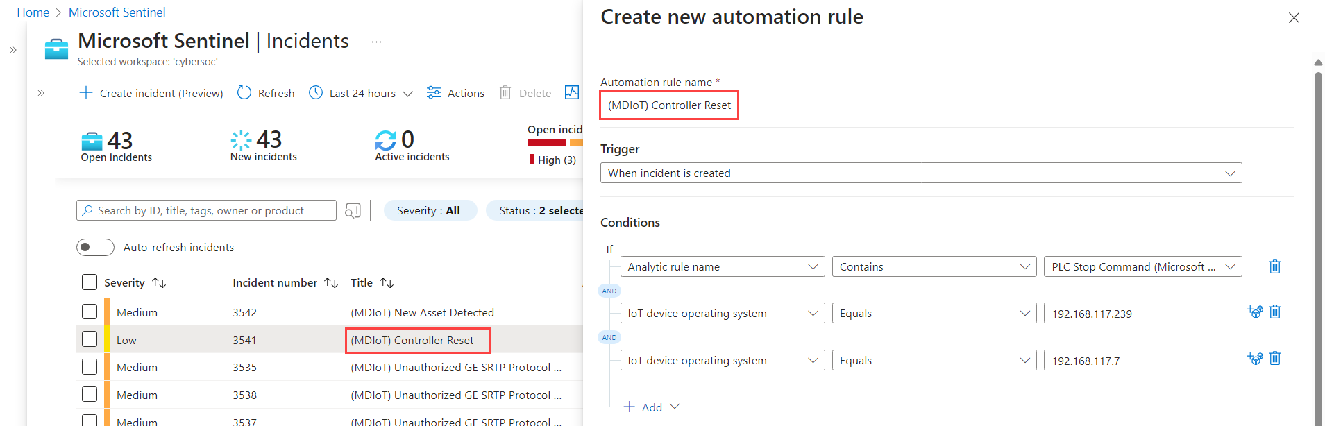 Schermopname van het maken van een automatiseringsregel voor een incident in Microsoft Sentinel.