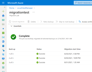 Een afbeelding met de blade migratietaak met een groot statuspictogram bovenaan in de volledige status.