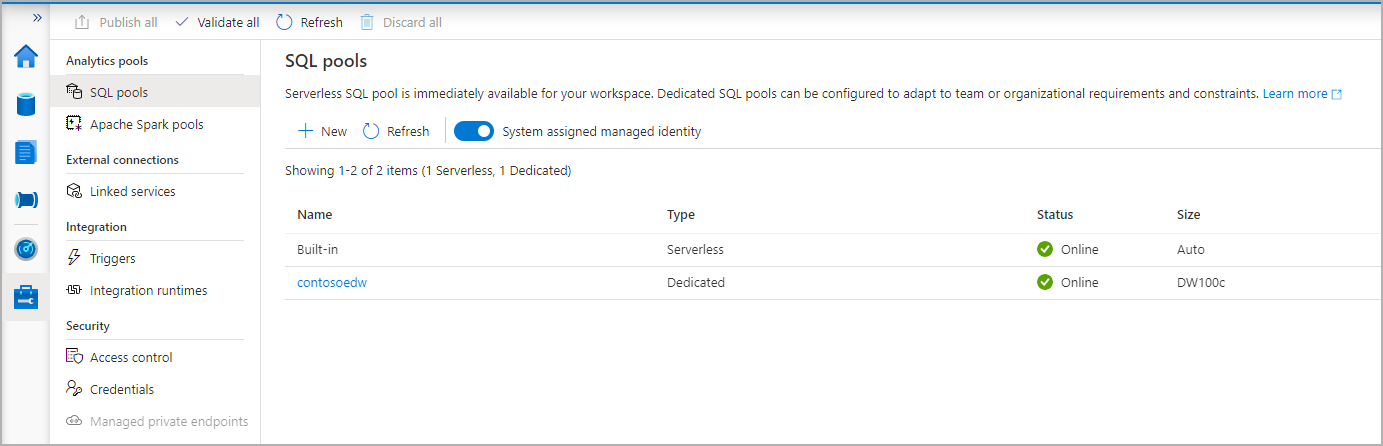 Een schermopname van de stroom voor het maken van een SQL-pool - resourceinrichting.