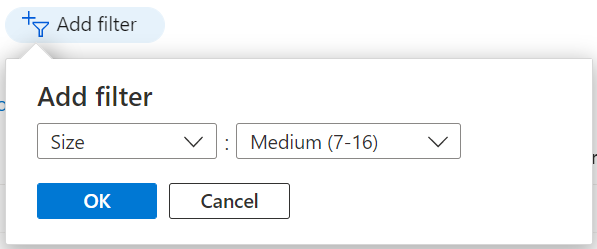 Schermopname van de optie Normaal geselecteerd voor het filter Grootte.