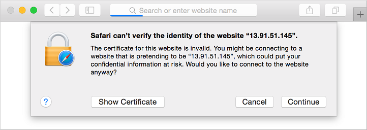 Beveiligingswaarschuwing voor web browser accepteren