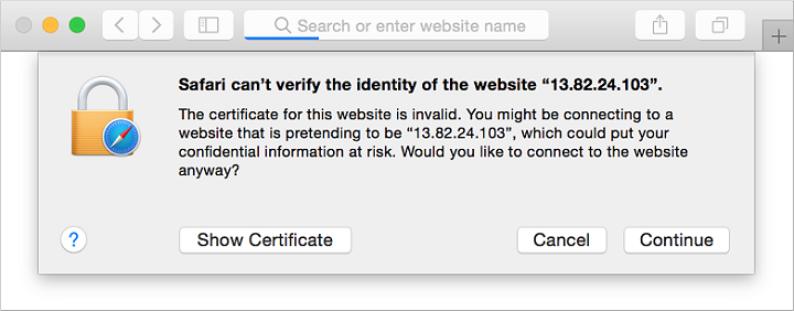 Beveiligingswaarschuwing voor web browser accepteren