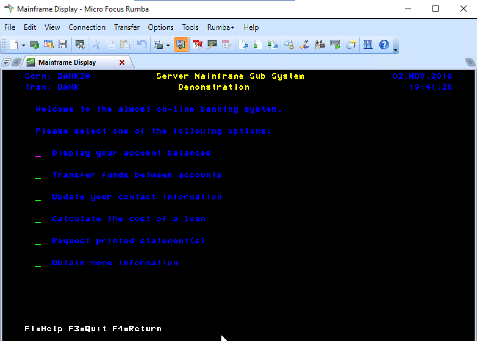 Mainframe Display - Rumba - Subsysteemdemonstratiescherm