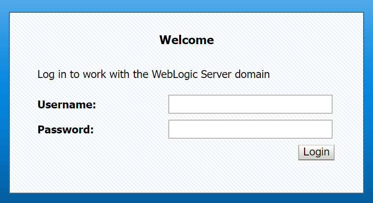 Schermopname van het aanmeldingsscherm van de WebLogic Server-beheerder.