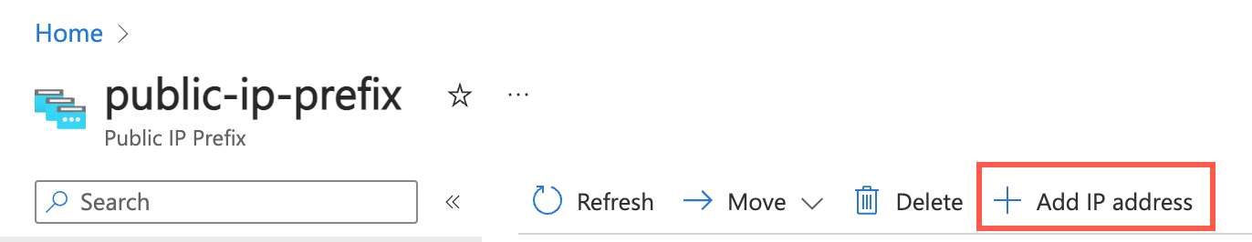 Schermopname van het toevoegen van een IP-adres aan het openbare IP-adresvoorvoegsel in de Azure Portal.