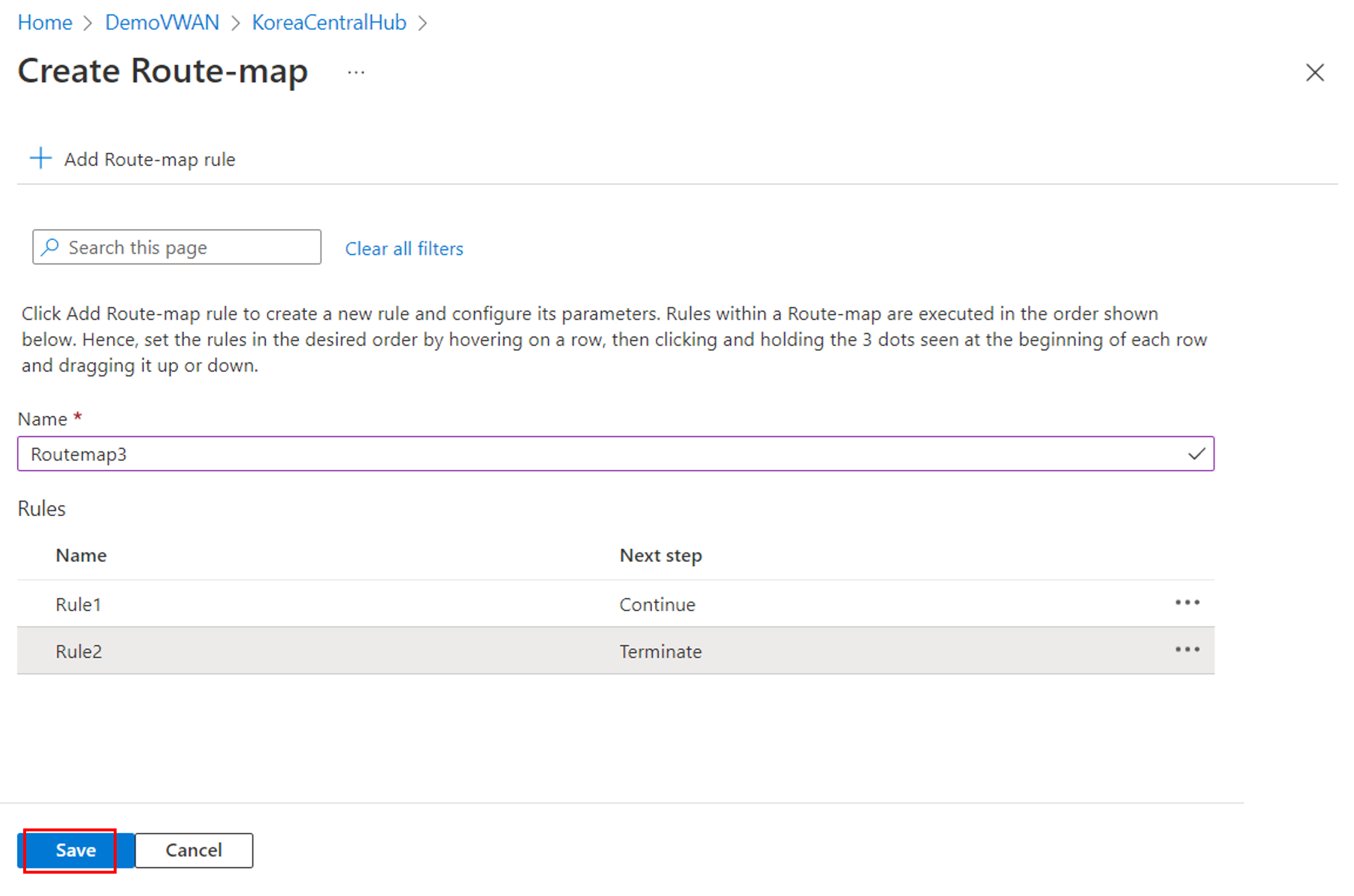 Screenshot shows how to adjust the order of rules.