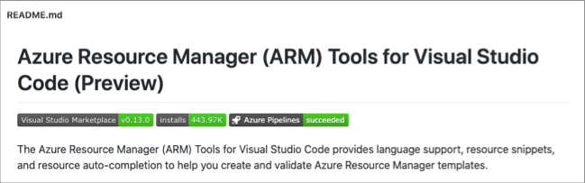 Schermopname van een Azure Pipelines-badge in een README-bestand op GitHub.