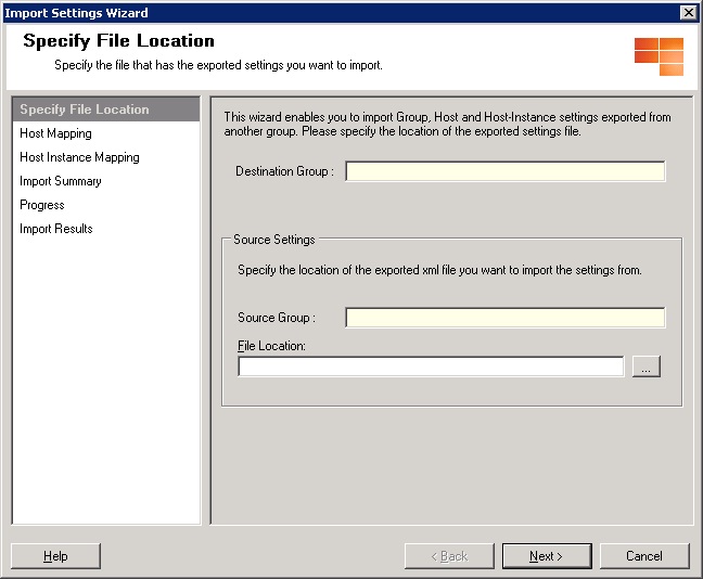 Specify the file location to import settings