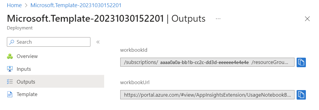 Schermopname van de pagina Uitvoer waarin u de URL van de werkmap kunt kopiëren.
