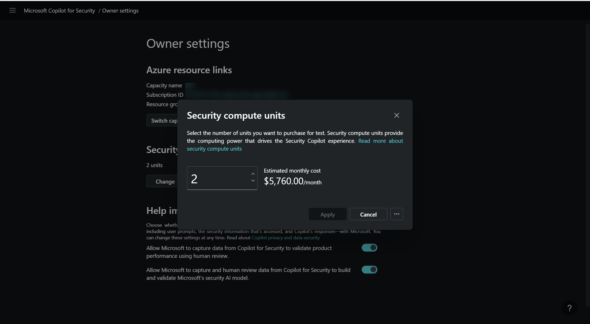 Screenshot owner security compute units calculated.
