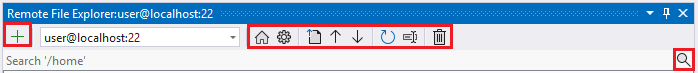 Schermopname van de werkbalk Remote File Explorer.