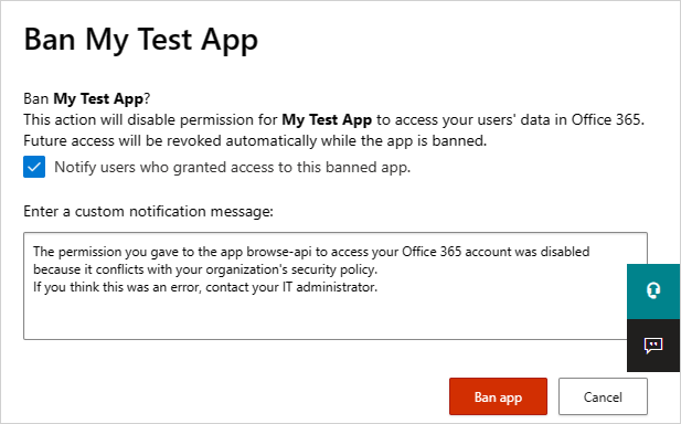Screenshot of banning an app.