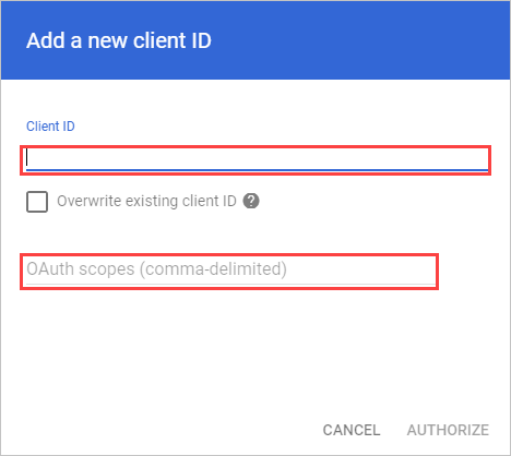 Google Workspace authorize new client ID.