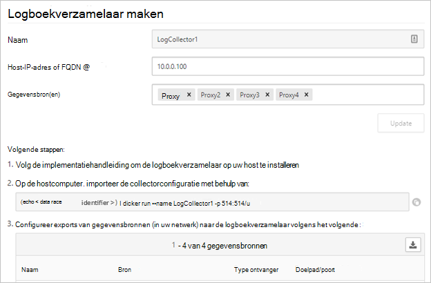 De opdracht Uitvoeren kopiëren vanuit de wizard Logboekverzamelaar.